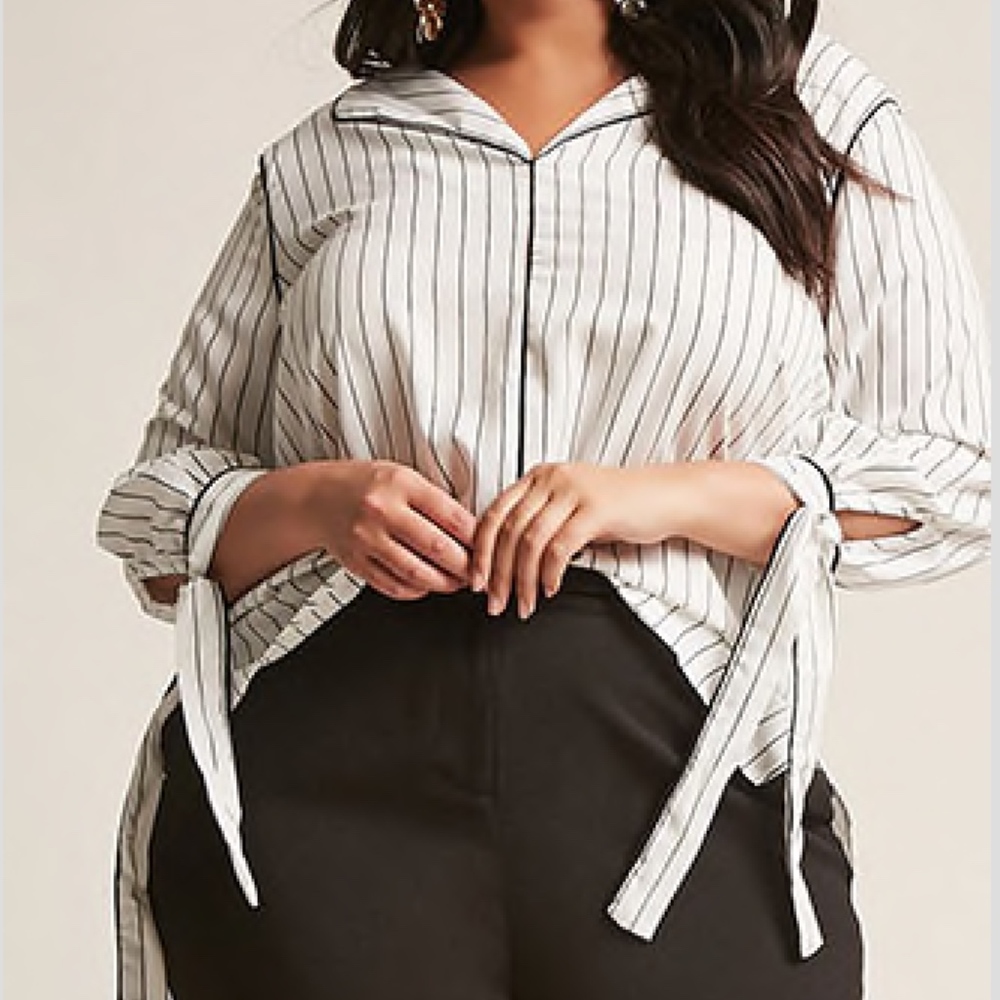 Perch Plus Sized Stripped Pajama Inspired Shirt.